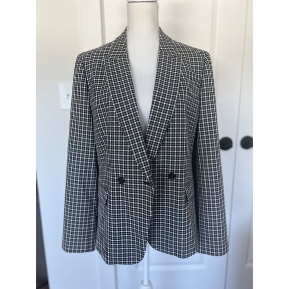 J. Crew lady black grey white check double breasted blazer Suit Jacket SZ: 14 - Picture 13 of 13